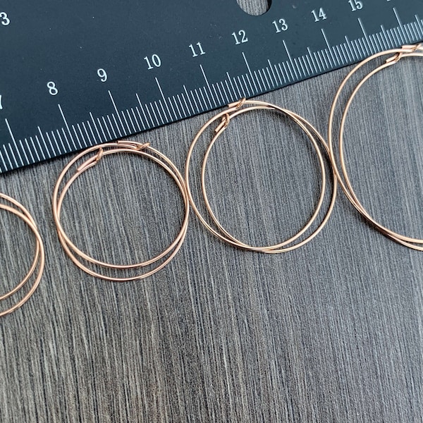 14KT Rose Gold Filled Beading Wire Hoop Earrings 20mm, 25mm, 30mm, 45mm, 21 Gauge/0.7mm  -Jewelry Supplies -Ships  from USA