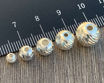 Perles en argent sterling taillées en diamant - Perles intercalaires de 2,5 mm/3 mm/4 mm/5 mm/6 mm/8 mm/10 mm - Fabriquée en Italie - Taille lune - Tourbillons d'espacement