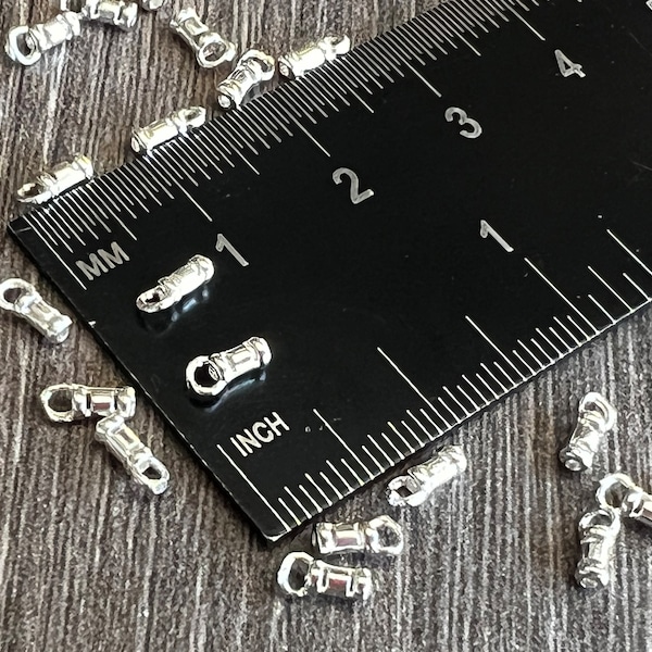 0.8mm Sterling Silver Crimp End Caps to finish 0.4mm - 0.6mm - leather cord, bead chain, snake chain - end caps