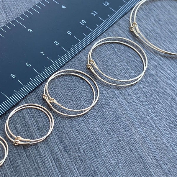 14KT Gold Filled Beading Wire Hoop Earrings 45mm 30mm 25mm 20mm 15mm, 21 Gauge/0.7mm ,Bulk Qty Available -Jewelry Supplies -Ships  from USA