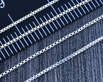 Sterling Silver Box Chain - 0.7mm Continuous, Unfinished Chain, Box Chain (sold by the foot )- High Quality Sterling Silver- Italy