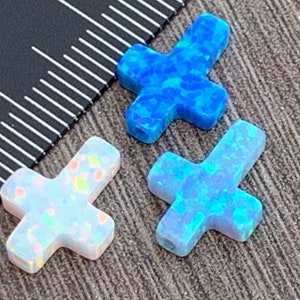 Opal Cross Charm 12mm x 9mm - Light Blue, Blue or White -Wholesale- Jewelry Making- CHARM ONLY ! lays side ways on chain- Ships out from USA