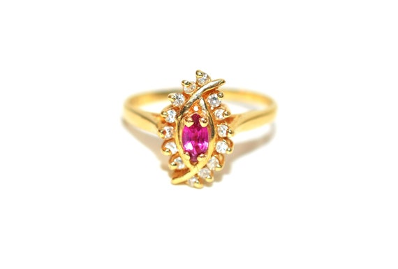 14K Gold Ruby & Diamond Ring: Marquise Gemstone, … - image 1
