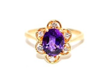 Natural Amethyst & Diamond Ring 14K Solid Gold Ring 1.93tcw Gemstone Ring February Birthstone Ring Statement Ring Cocktail Ring Fashion Ring
