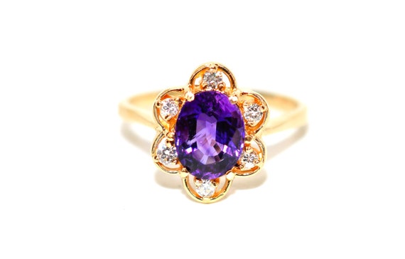 14K Gold Amethyst Diamond Ring: February Birthsto… - image 1