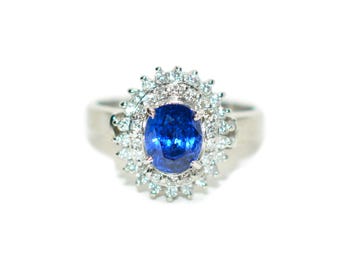 Natural Sapphire & Diamond Ring 1.67tcw Platinum Engagement Ring Blue Sapphire September Birthstone Ring Vintage Estate Promise Ring