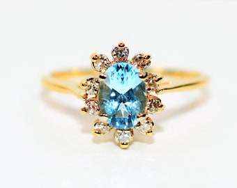 Natural Paraiba Tourmaline & Diamond Ring 14K Solid Gold 1.18tcw Gemstone Estate Jewelry Engagement Ring Promise Ring Diamond Halo Ring