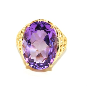 Natural Amethyst Ring 14K Solid Gold 11ct Solitaire Ring February Birthstone Ring Purple Ring Vintage Ring Cocktail Ring Estate Jewelry