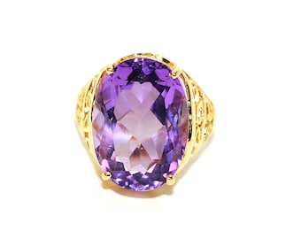 Natural Amethyst Ring 14K Solid Gold 11ct Solitaire Ring February Birthstone Ring Purple Ring Vintage Ring Cocktail Ring Estate Jewelry