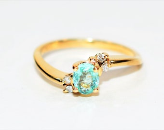 Natural Paraiba Tourmaline & Diamond Ring 14K Solid Gold .55tcw Women's Ring Statement Ring Birthstone Ring Ladies Ring Promise Ring Jewelry