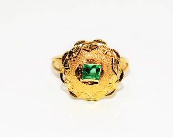 Natural Colombian Emerald Ring 18K Solid Gold .28ct Solitaire Ring Gemstone Ring Vintage Ring Estate Ring May Birthstone Ring Women’s Ring