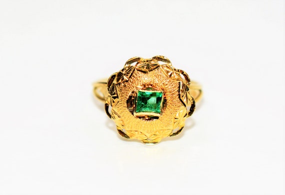 Natural Colombian Emerald Ring 18K Solid Gold .28… - image 1