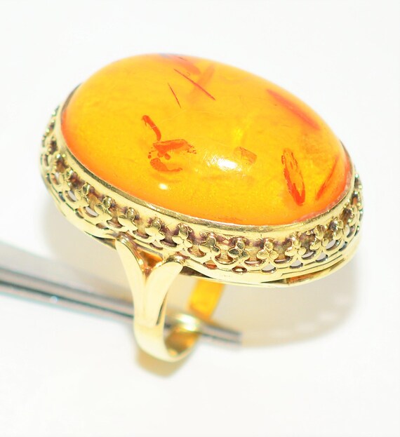 Natural Amber Ring 14K Solid Gold Solitaire State… - image 4