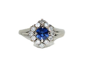 Natural Ceylon Sapphire & Diamond Ring Platinum 1.06tcw Sri Lankan Sapphire Ring Engagement Ring Cocktail Ring Diamond Halo Ring