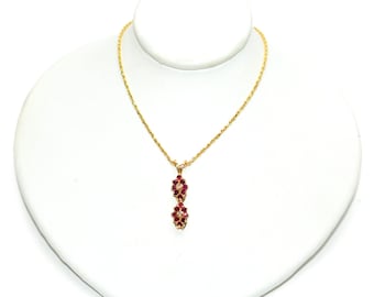 Natural Ruby & Diamond Necklace .38tcw 14K Solid Gold Pendant Necklace Vintage Estate Jewelry Twist Rope Chain July Birthstone Jewellery