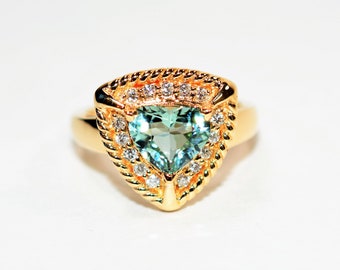 Natural Paraiba Tourmaline & Diamond Ring 14K Solid Gold 1.65tcw Heart Gemstone Women's Ring Statement Ring Cocktail Ring Fine Jewelry Love