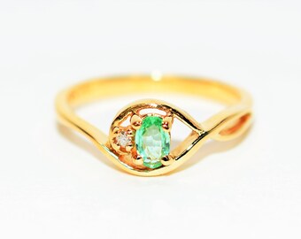 Natural Paraiba Tourmaline & Diamond Ring 10K Solid Gold .18tcw Fine Gemstone Birthstone Ring Vintage  Fine Estate Jewelry