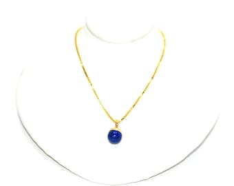 Natural Lapis Lazuli Necklace 14K Solid Gold Pendant Estate Jewellery Vintage Necklace Ladies Womens Fine Birthstone Blue Gemstone Solitaire