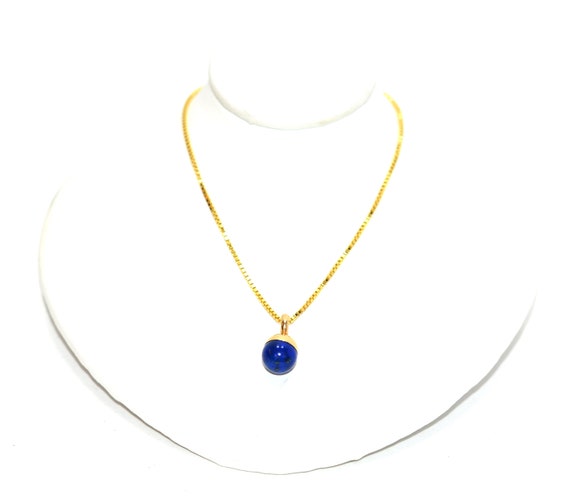 Natural Lapis Lazuli Necklace 14K Solid Gold Pend… - image 1