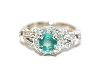 Gabriel Co. Certified Natural Brazilian Paraiba Tourmaline & Diamond Ring 14K Solid Gold 1.26tcw Engagement Ring Wedding Ring Cocktail Ring