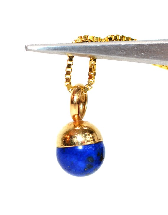 Natural Lapis Lazuli Necklace 14K Solid Gold Pend… - image 2