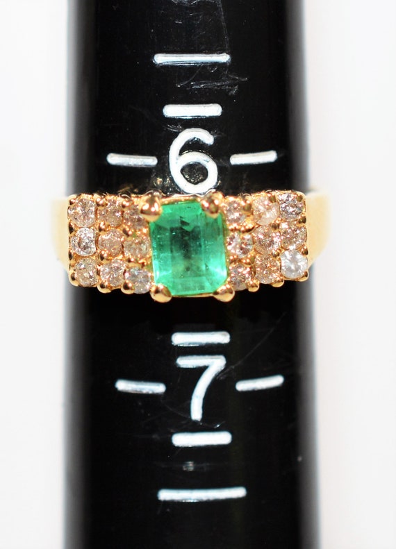Natural Colombian Emerald & Diamond Ring 14K Soli… - image 8