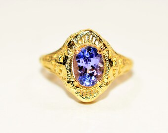 Natural Tanzanite Ring 10K Solid Gold 1.26ct Solitaire Ring Filigree Ring Statement Ring December Birthstone Ring Vintage Ring Antique Ring