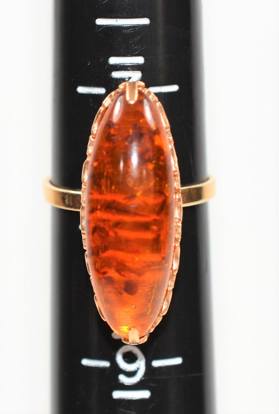 Natural Amber Ring 14K Solid Rose Gold Antique Ar… - image 8