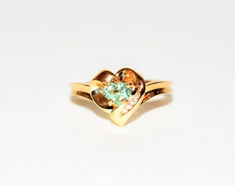 Natural Paraiba Tourmaline & Diamond Ring 10K Solid Gold .50tcw Gemstone Heart Women's Ring Estate Jewelry Jewellery