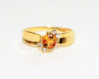 Natural Orange Sapphire & Diamond Ring 10K Solid Gold .76tcw September Birthstone Ring Gemstone Ring Orange Ring Women's Ring Ladies Ring