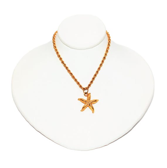 14K Solid Gold Starfish Pendant Necklace - Estate Jewelry
