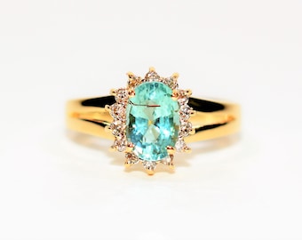 Natural Paraiba Tourmaline & Diamond Ring 14K Solid Gold 1.28tcw Rare Gemstone Women's Ring Fine Jewellery Birthstone Ring Jewelry