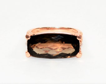 Natural Smoky Quartz Ring 10K Solid Rose Gold 8.53ct Solitaire Ring Cocktail Ring Statement Ring Smoky Topaz Ring Ladies Ring Women's Ring