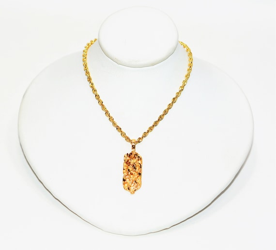 14K Solid Gold Nugget Necklace Gold Necklace Vinta