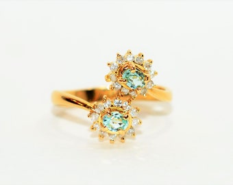 Natural Paraiba Tourmaline & Diamond Ring 18K Solid Gold .44tcw Gemstone Cluster Women's Ring Estate Jewelry Jewellery Fine Jewelry