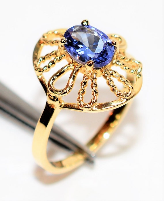 Natural Tanzanite Ring 14K Solid Gold .85ct Solit… - image 4