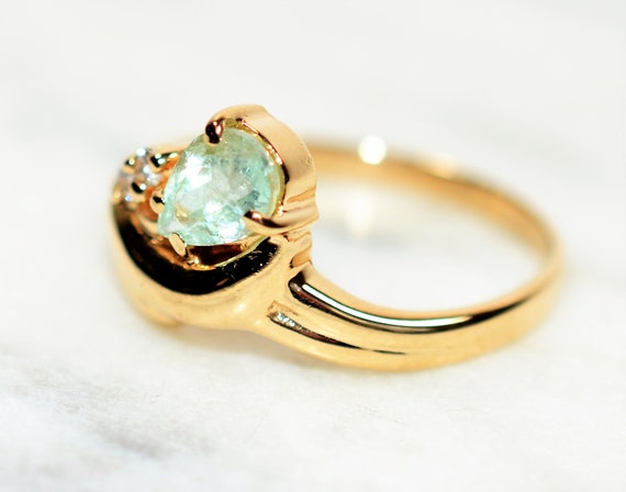 Natural Paraiba Tourmaline & Diamond Ring 14K Sol… - image 7