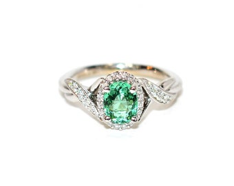 Gabriel Co. Certified Natural Brazilian Paraiba Tourmaline & Diamond Ring 14K White Gold 1.04tcw Engagement Ring Wedding Ring Cocktail Ring