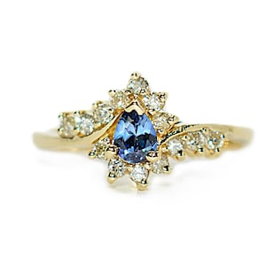 Natural Tanzanite & Diamond Ring 14K Solid Gold .49tcw Rare Gemstone Ring Blue Statement Ring Promise Ring Womens Ring Trillion Estate Ring