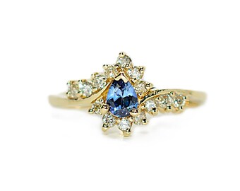 Natural Tanzanite & Diamond Ring 14K Solid Gold .49tcw Rare Gemstone Ring Blue Statement Ring Promise Ring Womens Ring Trillion Estate Ring