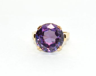 Natural Siberian Amethyst Ring 14K Solid Gold 8.43ct Gemstone Ring Birthstone Ring Solitaire Statement Ring Purple Ring Estate Cocktail Ring