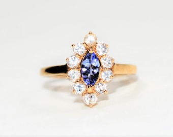 Natural Tanzanite & Diamond Ring 10K Solid Gold .86tcw December Birthstone Ring Marquise Ring Gemstone Ring Women's Ring Ladies Ring Estate