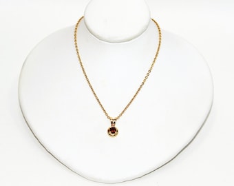 Natural Spessartine Garnet & Diamond Pendant Necklace 14K Solid Gold .36tcw Gemstone Necklace January Birthstone Pendant Necklace Red Chain