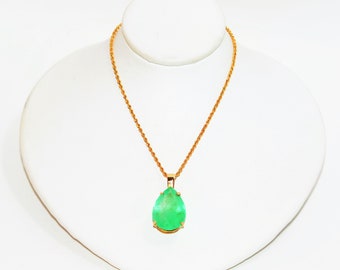 Natural Colombian Emerald Necklace 10K Solid Gold 7.58ct Pendant Necklace Statement Necklace Birthstone Necklace Cocktail Necklace Estate