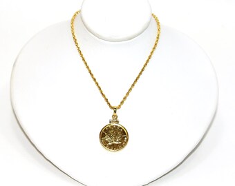 1982 Canadian Gold Maple Leaf Necklace: 14K Solid Gold Coin Pendant