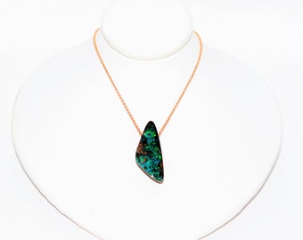 Natural Australian Boulder Opal Necklace 14K Solid Rose Gold 26.58ct Pendant Necklace October Birthstone Necklace Women's Necklace Statement