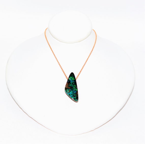 Natural Australian Boulder Opal Necklace 14K Soli… - image 1