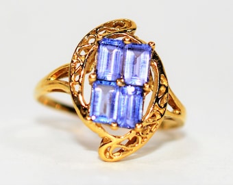 Natural Tanzanite Ring 10K Solid Gold 1.44tcw Cluster Ring Gemstone Ring Vintage Ring Statement Ring Ladies Ring Women's Estate Jewellery