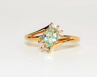 Natural Paraiba Tourmaline & Diamond Ring 14K Solid Gold .55tcw Cluster Fine Gemstone Ladies Ring Women’s Fine Jewelry Estate Jewellery