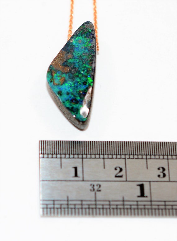 Natural Australian Boulder Opal Necklace 14K Soli… - image 8